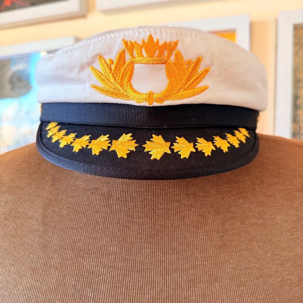 Vintage Captain’s Hat – Navy & White with Gold Embroidery